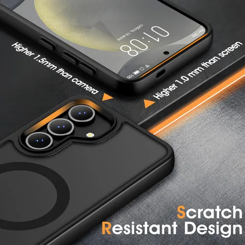Vista 4 de Oterkin Funda magnética para Samsung Galaxy A17 mate, funda de teléfono A17 compatible con MagSafe esmerilada, translúcida, a prueba de golpes Negro