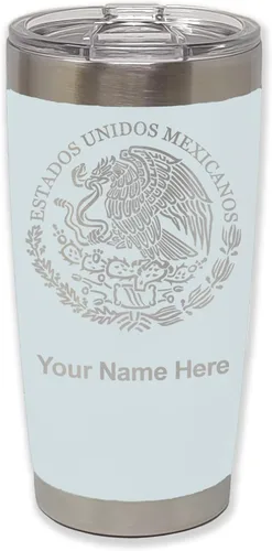 Vista 9 de LaserGram - Vaso personalizado de 20 onzas, bandera de México (negro)