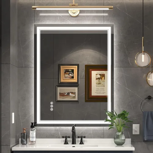 Vista 33 de Ratsamee Espejo de baño LED de 30x30 pulgadas con iluminación frontal y trasera (control independiente), espejo iluminado para pared de baño con 3