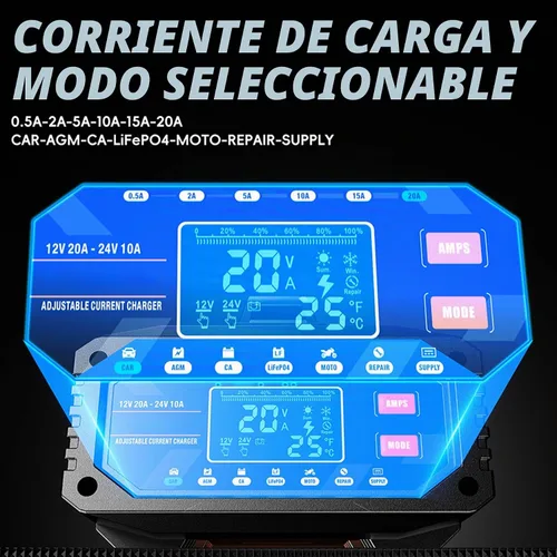 Vista 2 de 20A 12V/24V Cargador de batería inteligente LiFePO4 Mantenedor