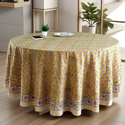 Vista 36 de CPC Mantel redondo - Mantel de algodón con estampado de bloques indios - Mantel de algodón impreso a mano y lavable - Primavera/Verano, mantel