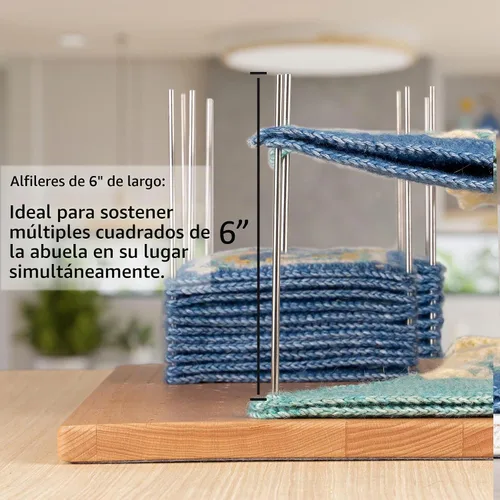 Vista 4 de Kit Premium de Tablero de Bloqueo de Ganchillo en Madera de Haya con 50 Alfileres de Acero Inoxidable, Cajón de Almacenamiento, Soporte Ajustable