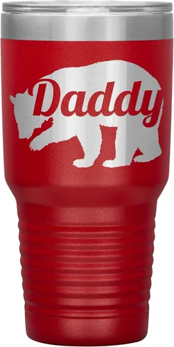 Vista 4 de Daddy Bear - Vaso de acero inoxidable grabado con aislamiento de 30 onzas, color negro