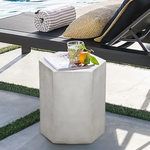 Vista 8 de COSIEST Mesa de Acento de Concreto, Mesa Lateral Hexagonal para Patio 14.5''Ancho x 12''Alto, Diseño Modular Mesa Terminal Interior Exterior, Gris