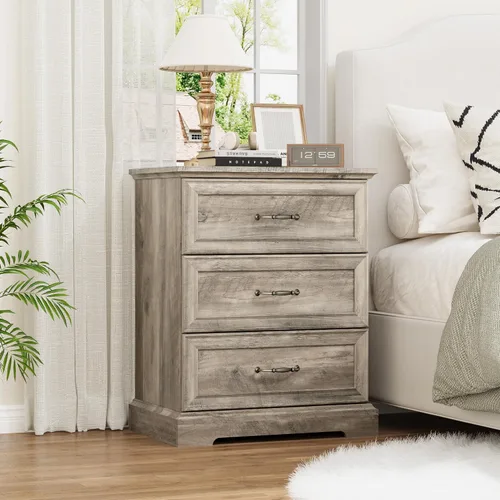 Vista 13 de Thacuok Cómoda de 3 cajones para dormitorio, cómoda de madera de 24 pulgadas de ancho, cómoda rústica de granja con cajones grandes y asas de metal