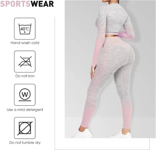 Vista 5 de JOYMODE - Conjunto de entrenamiento para mujer, diseño de 2 piezas con leggings de tiro alto sin costuras y camiseta corta , para yoga