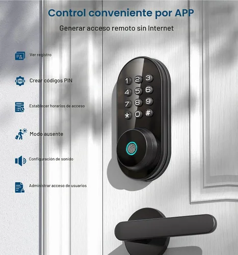 Vista 3 de TEEHO TE342 Cerradura inteligente de puerta de entrada sin llave con teclado, control remoto de aplicación Bluetooth, cerrojo electrónico para Negro