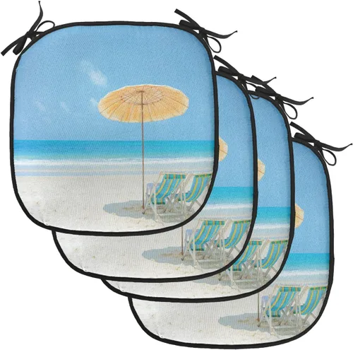 Vista 119 de Lunarable Cojín para silla costera, diván del desierto, descanso solitario, vacaciones, tropical, resort playa, ocio, asiento acolchado para cocina