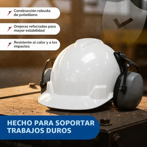 Vista 7 de Ridgeline - Casco de seguridad estilo gorra con orejeras incluidas, casco blanco