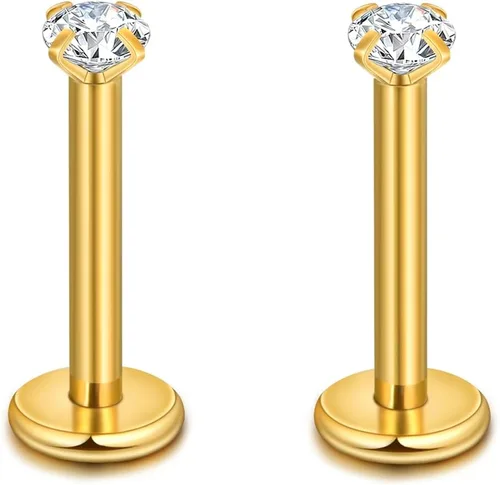 Vista 16 de CANDYFANCY Pendientes de 16 g, 2/3/4 mm, con circonia cúbica, triple hélice delantera, para cartílago de la oreja, Tragus, piercing de labio 16