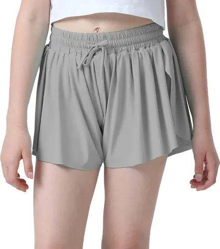 Vista 2 de Pantalones cortos fluidos con diseño de mariposa para niñas, pantalones cortos deportivos para niños pequeños y jóvenes con forro 2 en 1