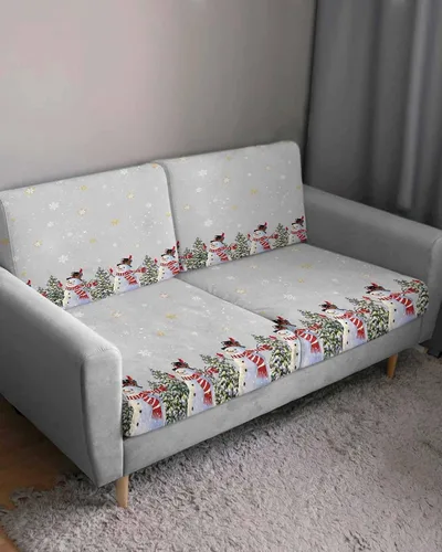 Vista 3 de Fundas de cojín para sofá de Navidad con diseño de muñeco de nieve gris, funda elástica para sofá con parte inferior elástica, diseño de árbol