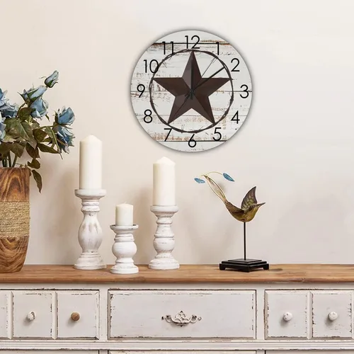 Vista 3 de Reloj de pared con diseño de estrellas de Texas, silencioso, funciona con pilas, antiguo estilo occidental, decoración del hogar para dormitorio