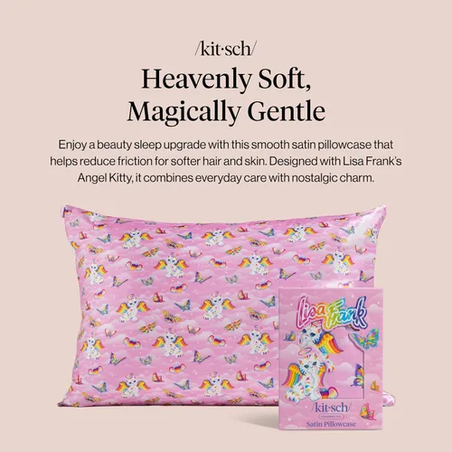 Vista 2 de Lisa Frank x Kitsch - Funda de almohada de satén con cremallera para cabello y piel, más suave que las fundas de almohada de seda, funda de almohada