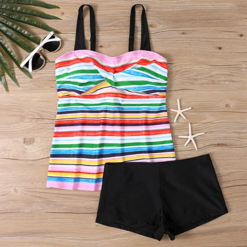 Vista 3 de Traje de baño tankini de corte ajustado con estampado hawaiano para mujer, traje de baño de talla grande