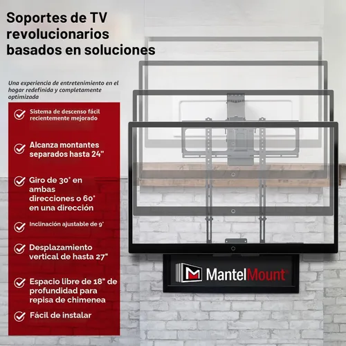 Vista 4 de MantelMount MM540 soporte desplegable para televisores de 44 a 80 pulgadas para colocar encima de la repisa de la chimenea
