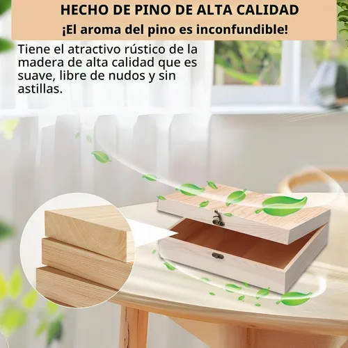 Vista 4 de Caja de madera sin terminar con tapa con bisagras para manualidades DIY almacenamiento de joyas caja de pino - 12" x 9" x 3.35