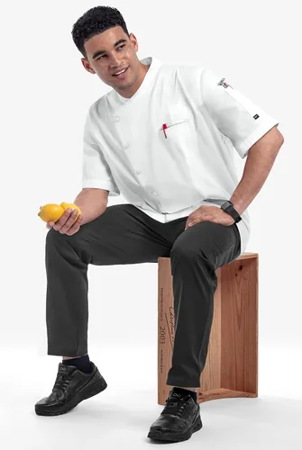 Vista 5 de ChefUniforms.com Men's 2-Pocket Chef Coat - Mesh Panels