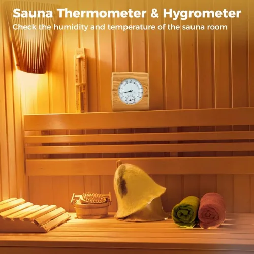 Vista 3 de Homaisson 2 en 1 higrotermógrafo de sauna de madera, termómetro e higrómetro de sauna, medición de temperatura de humedad interior,