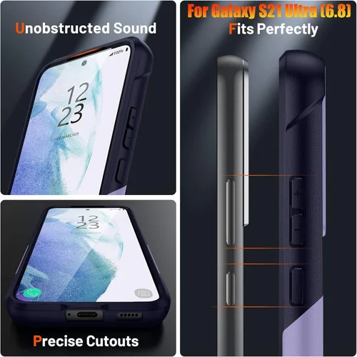Vista 6 de Funda resistente para Samsung Galaxy S21 Ultra de 6.8 pulgadas, 4 esquinas con bolsas de aire [protección contra caídas de 12 pies], agarre