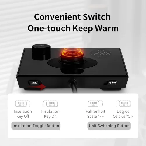 Vista 15 de MHW-3BOMBER Hervidor eléctrico de cuello de cisne, tetera de control de temperatura de ± 1 ℉ con pantalla LED y flujo vertical de 90°, sin BPA