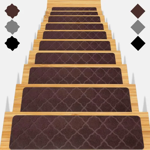 Vista 10 de Peldaños de escalera para escalones de madera, 15 unidades, 8 x 30 pulgadas, alfombras antideslizantes para interiores, para niños, ancianos