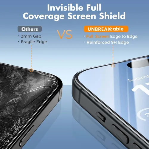 Vista 7 de UNBREAKcable Paquete de 3 protectores de pantalla para iPhone 15, vidrio templado doble a prueba de roturas [marco de instalación fácil]