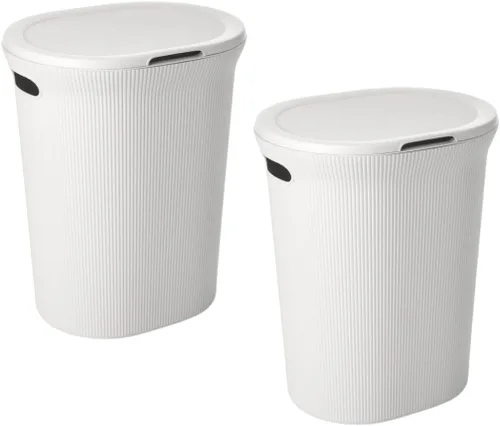 Vista 40 de Superio Colección acanalada - Cesto decorativo de plástico para ropa sucia con tapa y asas recortadas, azul (1 paquete) Organizador de cesta