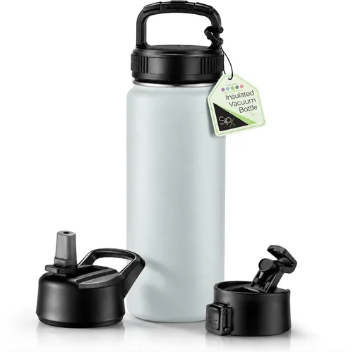 Vista 104 de SIPX™ Botella de Agua Aislada de 18 oz con 3 Tapas – Acero Inoxidable a Prueba de Fugas, Triple Aislamiento – Frío 24 Horas/Caliente 12 Horas – Negro