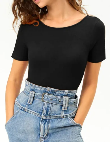 Vista 2 de MANGDIUP - Body elástico de manga larga y cuello redondo para mujer