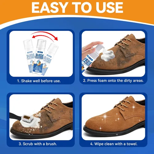 Vista 7 de Suede Shoe Cleaner, 6.76 Oz Nubuck Cleaner with Brush and Towel, No-Rinse for Leather, Boots, Knit, Canvas