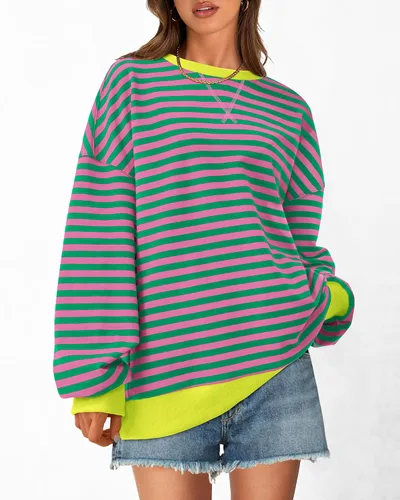 Vista 3 de BTFBM Sudadera de gran tamaño para mujer 2026 otoño Rosado/Verde
