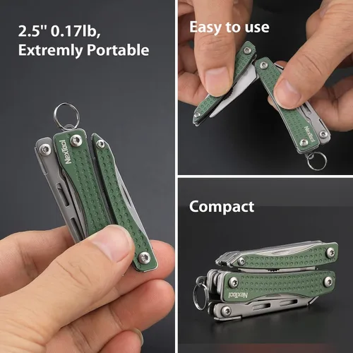 Vista 4 de NEXTOOL EDC Llavero Multiherramienta, 10 en 1 Mini Cuchillo de Bolsillo Multiherramienta con Alicates de Punta Fina, Tijeras, Mini Gadgets Útiles