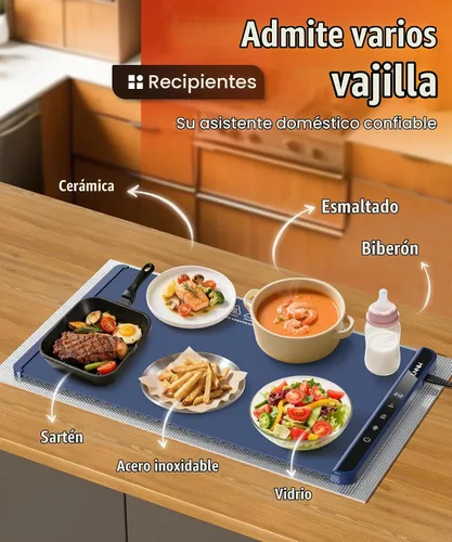 Vista 4 de Warming Mat for Food, 26x15 Inch, Dark Blue, Fast Heat, Child Lock