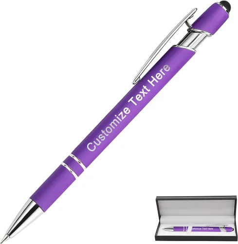 Vista 29 de Bolígrafos personalizados a granel con punta de lápiz capacitivo, 12 bolígrafos personalizados con logotipo de mensaje con nombre, bolígrafos