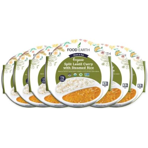 Vista 16 de Food Earth Paquete de cocina india listo para comer, curry de lentejas partidas, garbanzos al curry con arroz al vapor y verduras Biryani
