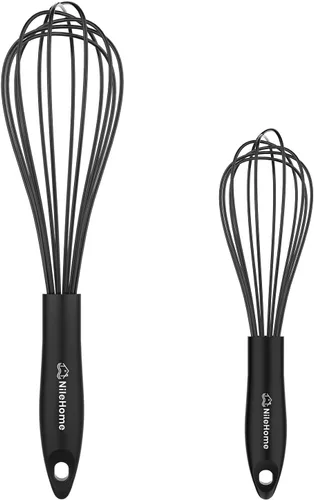 Vista 18 de NileHome Batidor de silicona de 10 pulgadas, batidor de cocina Wisk Wire para cocinar, batir, mezclar, batir, agitar, color negro