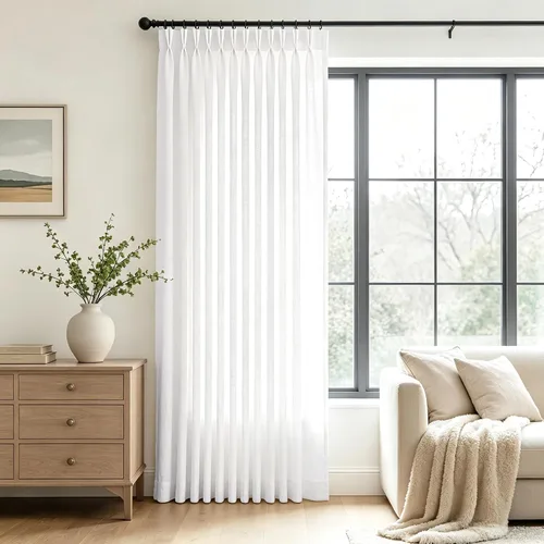 Vista 34 de Cortinas de lino de 63 pulgadas, juego de 2 paneles para sala de estar, beige natural, cortinas con pliegues pellizco entrenadas con memoria