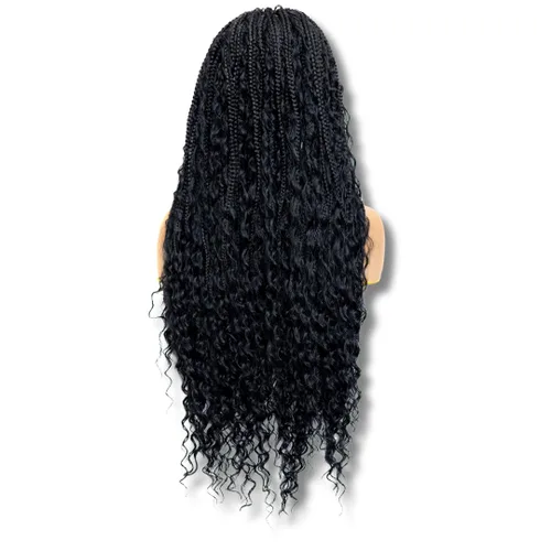 Vista 16 de PIB - Peluca trenzada bohemia de encaje completo de 24 pulgadas, pelucas trenzadas sin nudos para mujeres negras, peluca trenzada sintética
