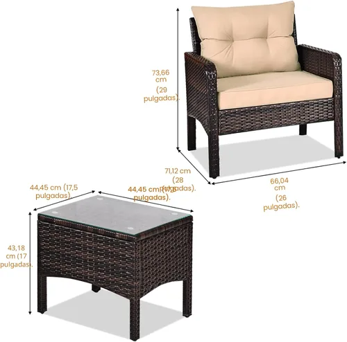Vista 6 de KOTEK - Juego de muebles de patio de 3 piezas con cojines, color beige