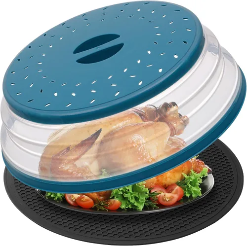 Vista 10 de 2 en 1, WENWELL - Cubierta antisalpicaduras para microondas para alimentos y esterilla, tapa de plato de cocina plegable con ventilación, se puede