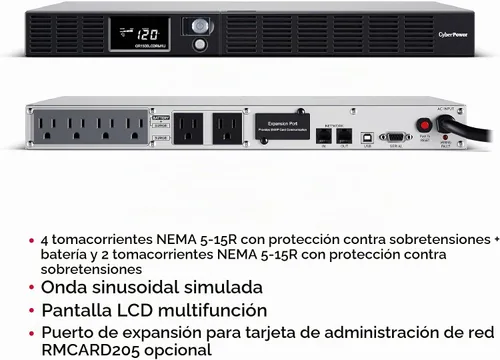 Vista 5 de CyberPower OR1500LCDRM1U Smart App LCD UPS Batería Backup