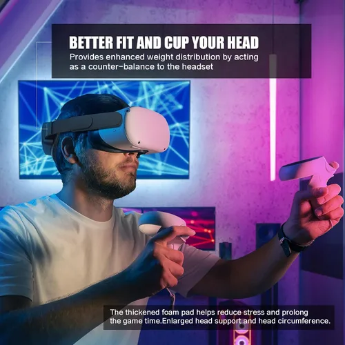 Vista 5 de QWOS RGB Head Strap with 5000mAh Battery Pack for OculusMeta Quest 2 - Adjustable Elite Strap Controller Grips Cover for Enhanced Comfort and