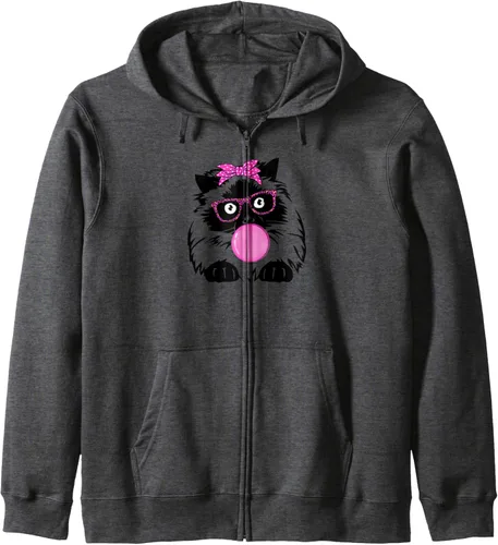 Vista 5 de Sudadera con capucha con cremallera y diseño de gato del Himalaya, Negro