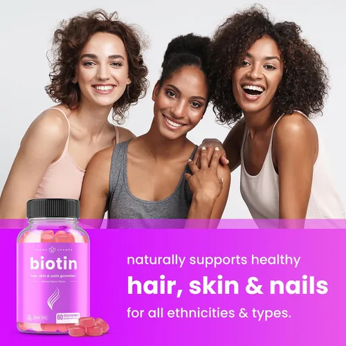 Vista 3 de NutraChamps Gomitas de biotina sin azúcar de 10000 mcg [alta potencia] – Cabello saludable, piel y uñas para mujeres, hombres y niños – 5000 mcg