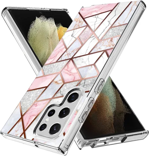 Vista 5 de Funda compatible con Samsung Galaxy S23, con purpurina brillante láser azul rosa ultra transparente a prueba de golpes para Samsung Galaxy S23