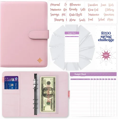 Vista 10 de SOUL MAMA Carpeta de presupuesto con sobres de efectivo, organizador de dinero azul para efectivo, carpeta A6 para presupuesto, carpeta de ahorro