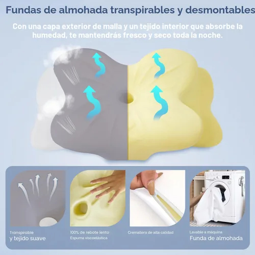 Vista 5 de Almohada cervical para el cuello, almohadas ergonómicas de espuma viscoelástica para aliviar el dolor de cuello con funda de almohada transpirable