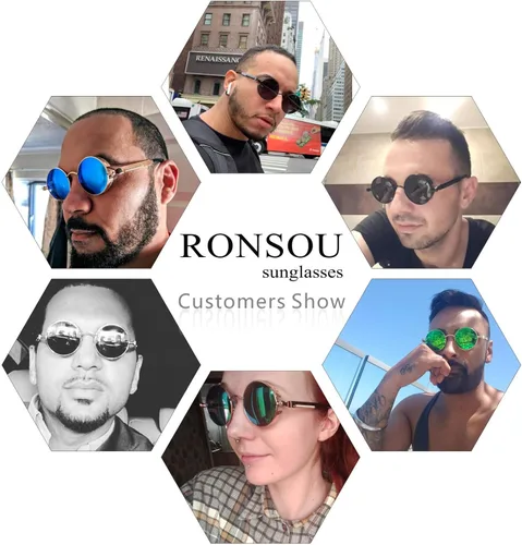 Vista 5 de RONSOU - Lentes de sol polarizados estilo steampunk redondas y vintage, con protección UV400, con marco