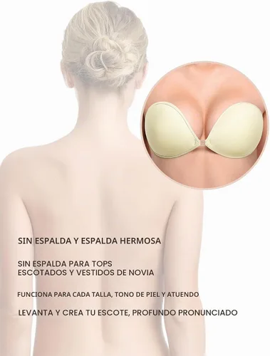 Vista 4 de Wingslove - Sujetador adhesivo, reutilizable, sin tirantes, autoadhesivo, invisible, push-up, para vestido sin espalda Marfil